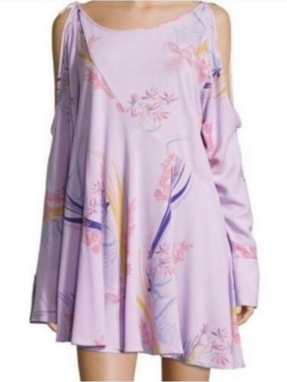 Free People Lilac Floral Cold-Shoulder Mini Dress